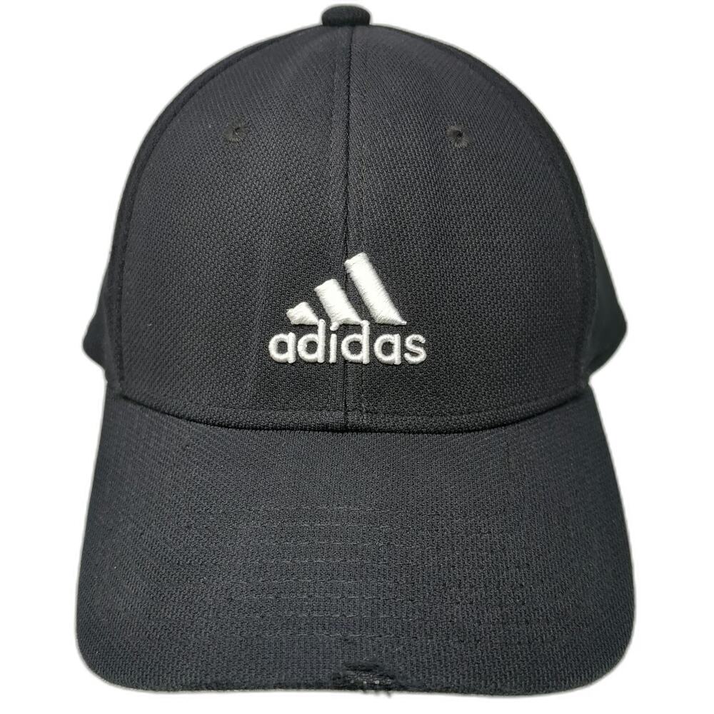 Adidas Baseball Cap Black One Size Performance Mesh Stretch Fit Logo Stitch Hat